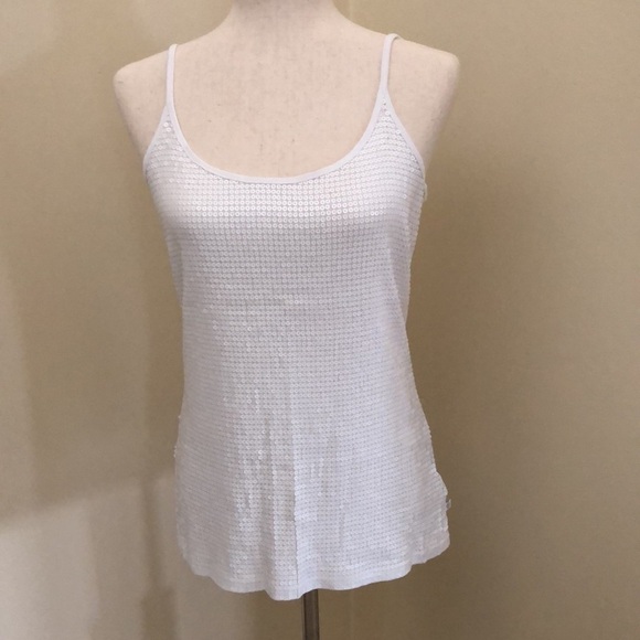 Michael Kors. White Sequenced Spaghetti Strap Tank. Medium. - Picture 1 of 10
